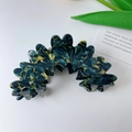 Deep green and yellow marbled acetate hair claw clip with a wavy cloud silhouette - 4# Dark Green