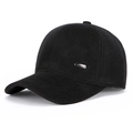 Gorra de béisbol de lana negra para invierno con orejeras y placa de metal SPORT - Ajustable / Negro