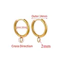 Titanium steel gold earring hoops with bottom loop, 10mm inner and 14mm outer diameter - Cross Gold - Inner 10mm Outer 14mm