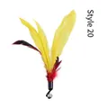 Colorful feather wand attachment with silver bell for cat teaser toys in yellow and red - Feather Style 20 / [product Attributes] This Product Is A [pet Feather Toy/cat Teasing Wand Accessory]. Visually It Appears To Consist Of Multiple [bright Yellow Red And Dark Feathers] Secured At The Bottom With A [black Plastic Sleeve] Connected By A [thin Black String] And Equipped With A [silver Metal Bell]. [visual Presentation] The Image Uses A Classic [pure White Background Composition] With The Subject Centered And The Colors Contrasting Sharply. Image Quality Is [medium] With Acceptable Clarity But Somewhat Harsh Lighting. Aesthetics Are Rated [medium] With An Overall Score Of [6.5]. The Display Style Leans Towards A Basic Shelf Image Lacking Brand Identity And Atmosphere. [text Content] The Right Side Of The Image Contains A Later-added Chinese Label "style 20" (categorized As To_remove) Which Is Internal Product Number Information And Should Be Removed. [logistics Label] Animal And Plant Quarantine (feather Products). [infringement Risk] Product Infringement: None. Background Infringement: None. [product Parameters] No Specific Dimensions Or Material Specifications Are Provided.