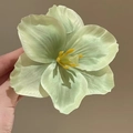 Elegant light green mesh flower hair clip with realistic petals and yellow stamen - Green Narcissus