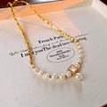 18k gold plated irregular square necklace featuring white pearls and a shell pendant - Gold Plated Style 1 (42#) / Gold-White
