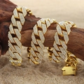 15mm goldene kubanische Kette mit Diamanten und Iced-Out-Verschluss für einen luxuriösen Look - 55cm (22 Zoll) / Gold