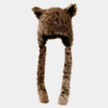 Winter plush leopard print trapper hat with cute long ears and earflaps for women - Tan
