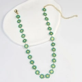 Chic gold necklace featuring continuous teal and yellow daisy flower charms for women - Large Flower Necklace / Green