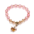 Pink crackle bead bracelet with amber butterfly pendant and gold metal accents - Butterfly Style / Rose Red