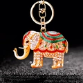 Sparkling elephant keychain with green and red enamel and crystals on gold metal - Single OPP Bag Packaging / Green Elephant Style A