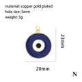 18K gold plated copper evil eye pendant with blue enamel for DIY jewelry making - Navy Blue & White