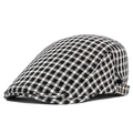 British style black and white plaid flat cap with adjustable metal side buckle closure - Adjustable / Black