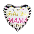 18 inch heart foil balloon with black stripes and Feliz Día MAMA Spanish greeting - 18 Inch Black White Stripe Gold Heart Happy Mother's Day (F3298)