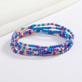 Detail of layered blue pink and purple handmade glass seed bead elastic body chains - Blue Purple Nude Pink
