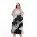 Quick-dry hooded changing robe featuring a black and white abstract mountain print - One Size / Button Style - Misty Ink