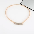 Detail of a thin gold elastic spring belt featuring a rectangular rhinestone buckle - Rectangle Rhinestone Buckle Spring Chain (Gold)