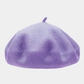Detail of the high-quality dark purple wool felt beret with a classic top stalk - One Size / Taro Purple