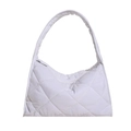 White quilted nylon shoulder bag with rhombic stitching and wide strap detail - White