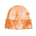 Close-up of orange and white tie-dye knit beanie showing vertical ribbed texture - One Size / Orange White Tie-Dye (#6)