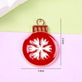 Red enamel Christmas bauble charm with white snowflake pattern and golden trim 2.2cm - Red Snowflake Christmas Ball (A02-6#)