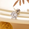 Orecchino a perno in acciaio al titanio argento con zircone trasparente e chiusura a vite - Bianco (Stile Disco Tondo)