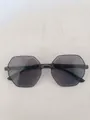 Fashionable rimless polygonal sunglasses with dark grey lenses and wavy textured top edge - Dark Grey