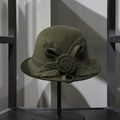 Detail of elegant dark green wool felt dome hat with side flower and leaf decoration - M (56-58cm) / Army Green