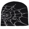 Detalle del patrón jacquard de telaraña gris en un gorro de punto negro para el invierno - Talla única / Gris Oscuro