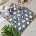 Gray flannel pet blanket with white star pattern and brown piping for cats and dogs - Grey Star