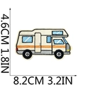 Detailed view of caravan embroidery patch with precise dimensions 4.6cm by 8.2cm - Camper Van