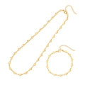 Golden heart link necklace and bracelet jewelry set on white background - Heart Chain Set