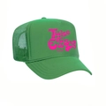 Cappellino trucker verde in rete con stampa rosa Take it Easy e cordoncino regolabile - Taglia unica / Verde