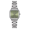 Women's minimalist square watch with a green dial and silver stainless steel strap - Green Steel Band