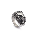 Retro lion head stainless steel ring for men with vintage silver finish and relief texture - US 7 / Steel Color (KR49224-K)