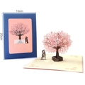 3D pop-up cherry blossom tree greeting card in blue and pink for couples, 15x20cm size - Cherry Blossom Couple