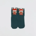 Dark green Christmas crew socks with festive 3D reindeer design and holiday theme - One Size / Green Elk