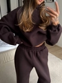 Oversized deep brown heavy cotton hoodie and jogger set with cozy fleece lining - Coffee