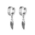 Retro stainless steel huggie hoop earrings featuring detailed silver feather pendants - Wing (Single Piece)