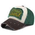 Distressed baseball cap in brown and green with motors racing team patch detail - Adjustable / Brown Brim & Dark Green