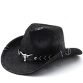 Cappello da cowboy nero in finto camoscio con testa di toro e anelli metallici - M (56-58cm) / Nero