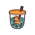 Creative orange capybara bubble tea enamel pin with vibrant blue liquid design - Capybara (QHXZ301)