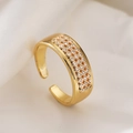 Modischer vergoldeter geometrischer offener Ring mit funkelnder Zirkon-Gittereinlage - Gitter-Netz Einfacher Stil (14440) / Einstellbar Offen
