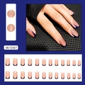 Unghie finte lunghe quadrate stile francese blu oceano con glitter e base naturale - Tipo di Colla / Stile French Blu Scuro Glitter (W1047)