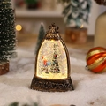 Nahaufnahme der Vintage-Weihnachtslaterne in Bronze mit Weihnachtsmann und Goldflitter - Jungen-Stil