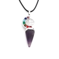 Collana Albero della Vita con mezzaluna e ciondolo in cristallo viola esagonale - Ametista