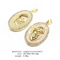 Detailed view of gold oval MOM pendants with zircons and shell inlay on white background - Oval MOM Style / Pendant Only (No Chain)
