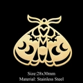 Detailed view of 28x30mm golden moth pendant in stainless steel on black background - Moon Moth Style (LA408) / 5 Pieces / Gold