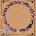 Bracelet en pierres roses et violettes avec pendentif arbre de vie sur une carte cadeau prof - Bracelet Style Rhodonite (Avec Pendentif Arbre de Vie/Carte de Vœux Enseignant)