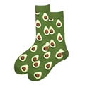 Olive green crew socks with avocado print made of soft cotton blend fabric - Olive Green Avocado