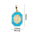 Pendente religioso ottagonale con pietra blu e rilievo dorato mostrante le dimensioni - DZ-927/Vergine Maria in Opale Blu Ottagonale