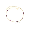 Detail view of S925 silver gold bracelet featuring 6mm rectangle purple gemstones - 925 Silver Gold Plated - Red Corundum Color - 16+5CM