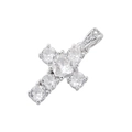 Macro shot of silver cross pendant with micro-pave clear heart-shaped cubic zirconia stones - Cross Silver White Zircon