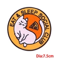 Round cat and pizza embroidered patch for DIY clothing with Eat & Sleep Social Club text - Pizza Cat Round Badge